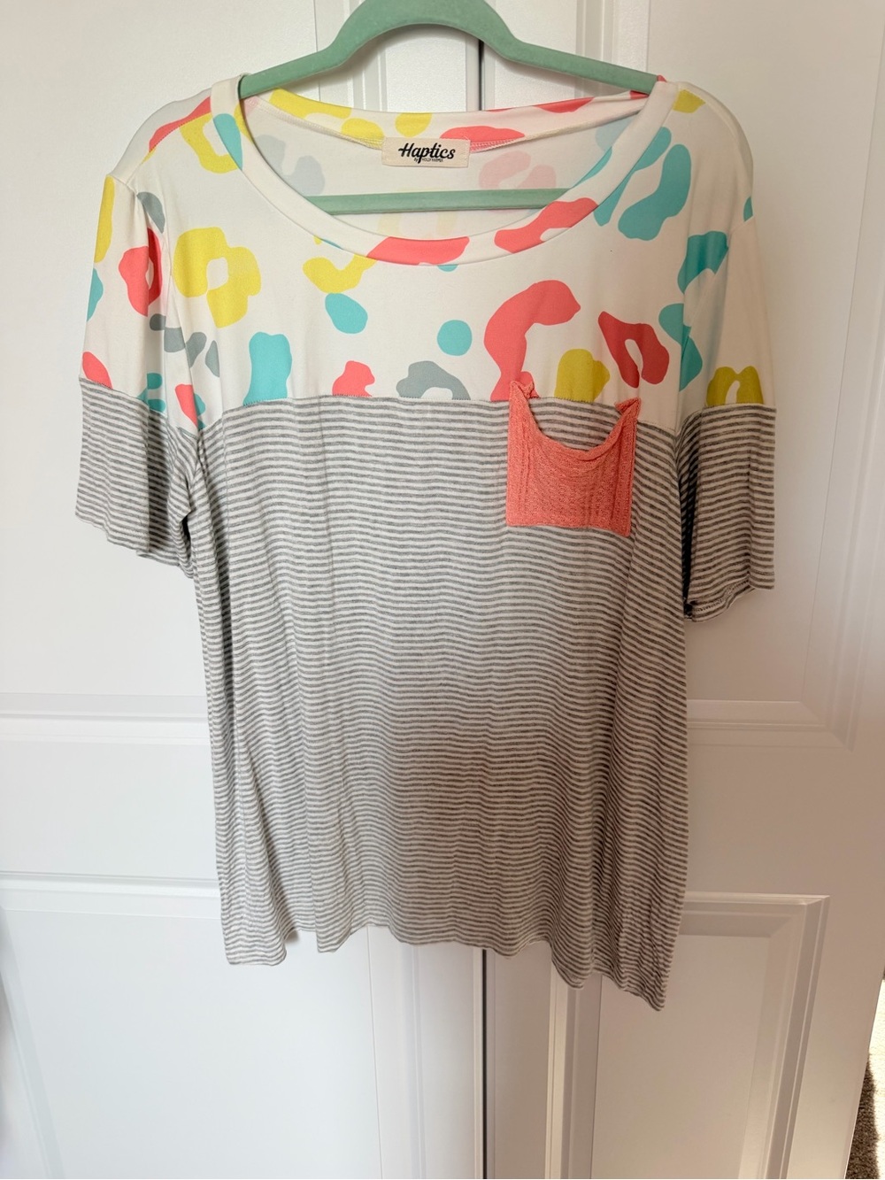 Women's Colorblock Stripe Tee with Coral Pocket